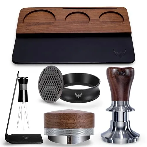 58mm Walnut Espresso Tamper Kit 6pcs, product photograph