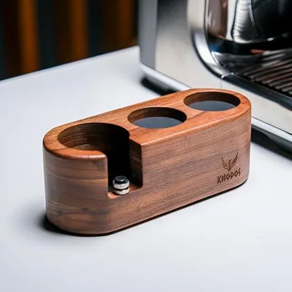 51mm Rosewood Espresso Tamping Station, product photograph