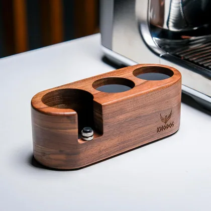 51mm Rosewood Espresso Tamping Station, product photograph