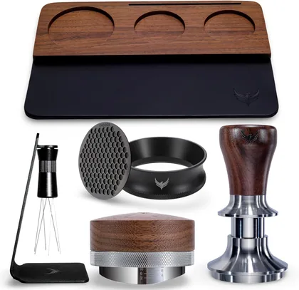 58mm Walnut Espresso Tamper Kit 6pcs, product photograph