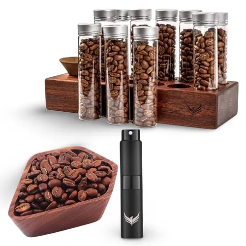 Walnut Coffee Storage and Dosing Cup Set, product photograph