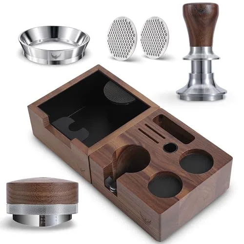 58.5mm Walnut Espresso Tool Set 7-Piece, product photograph
